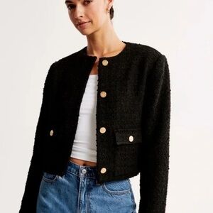 Abercrombie & Fitch Black Bouclé Cropped Blazer with Gold Buttons